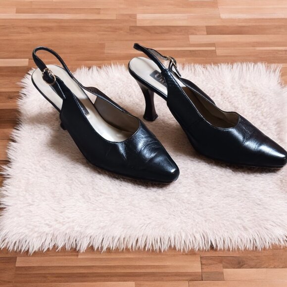Unlisted Black Leather Slingback French Bell Heels Size 9 - Picture 3 of 11
